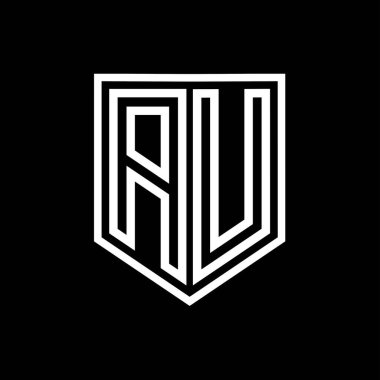 Kalkanın içindeki AU Harfi Logo monogram kalkan geometrik çizgisi izole edilmiş biçim tasarım şablonu