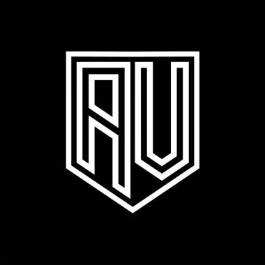 Kalkanın içindeki AV Harfi Logo monogram kalkan geometrik çizgisi izole edilmiş biçim tasarım şablonu