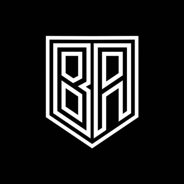 BA Harfi Logo monogram kalkan geometrik çizgisi kalkanın içinde izole edilmiş biçim tasarım şablonu