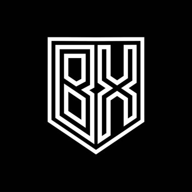 Kalkanın içindeki BX Harfi Logo monogram kalkan geometrik çizgisi izole edilmiş biçim tasarım şablonu