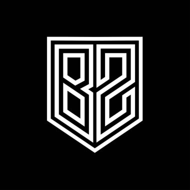 Kalkanın içindeki BZ Harfi Logo monogram kalkan geometrik çizgisi izole edilmiş biçim tasarım şablonu