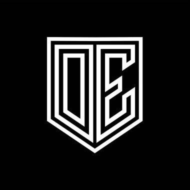 DE Letter Logo monogram kalkan geometrik çizgi kalkan izole biçim tasarım şablonu