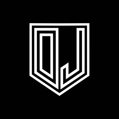 DJ Harf Logosu monogram kalkan geometrik çizgisi kalkan izole edilmiş biçim tasarım şablonu