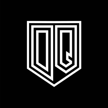 Kalkan içinde DQ Harfi Logosu monogram kalkan geometrik çizgi izole biçim tasarım şablonu