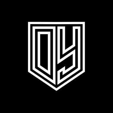 DY Harfi Logosu monogram kalkan geometrik çizgisi kalkanın içinde izole edilmiş biçim tasarım şablonu