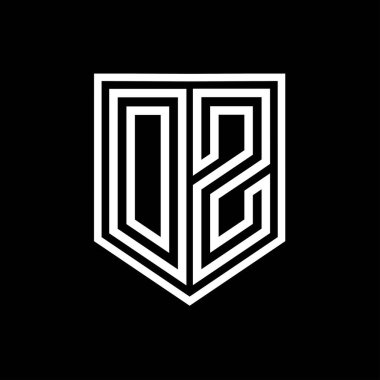 Kalkanın içindeki DZ Harfi Logosu monogram kalkan geometrik çizgisi izole edilmiş biçim tasarım şablonu