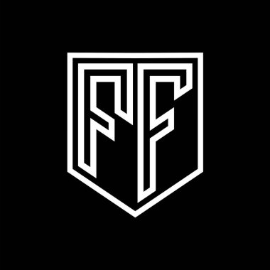 FF Letter Logo monogram kalkan geometrik çizgi kalkan izole biçim tasarım şablonu