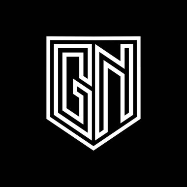 GN Harfi Logosu monogram kalkan geometrik çizgisi kalkan izole edilmiş biçim tasarım şablonu