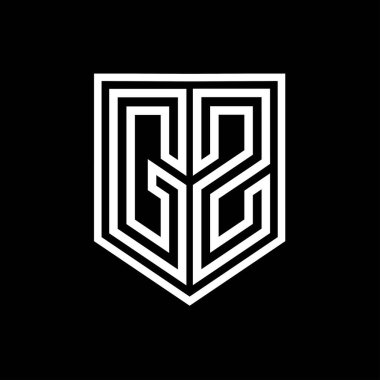GZ Harf Logosu monogram kalkan geometrik çizgisi kalkan izole edilmiş biçim tasarım şablonu