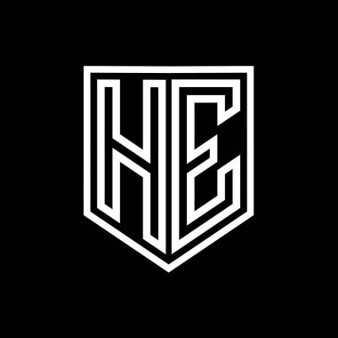 He Letter Logo monogram kalkan geometrik çizgisi kalkanın içinde izole edilmiş stil tasarım şablonu