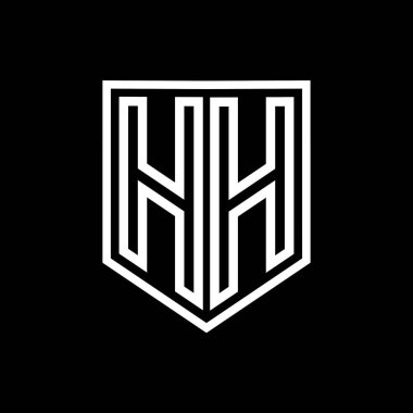 Kalkanın içindeki HH Harfi Logosu monogram kalkan geometrik çizgisi izole edilmiş biçim tasarım şablonu