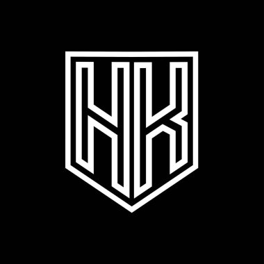 HK Harf Logosu monogram kalkan geometrik çizgisi kalkan izole edilmiş biçim tasarım şablonu