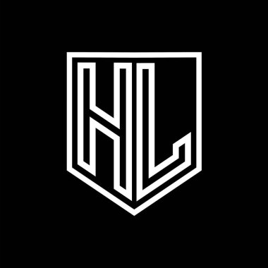 Kalkanın içindeki HL Harfi Logosu monogram kalkan geometrik çizgisi izole edilmiş biçim tasarım şablonu