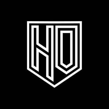 HO Harfi Logo monogram kalkan geometrik çizgisi kalkan izole edilmiş biçim tasarım şablonu