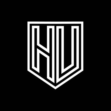 HU Harfi Logosu monogram kalkan geometrik çizgisi kalkan izole edilmiş biçim tasarım şablonu