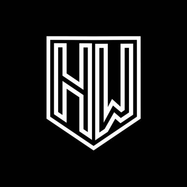 Kalkanın içindeki HW Harfi Logo monogram kalkan geometrik çizgisi izole edilmiş biçim tasarım şablonu