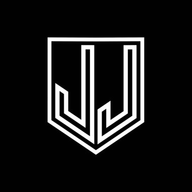 JJ Letter Logo monogram kalkan geometrik çizgisi kalkan izole edilmiş biçim tasarım şablonu