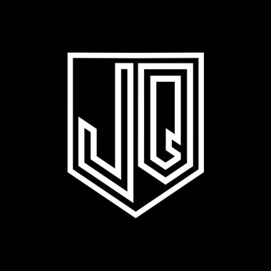 JQ Harfi Logo monogram kalkan geometrik çizgisi kalkan izole edilmiş biçim tasarım şablonu