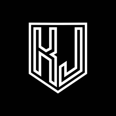 KJ Harfi Logo monogram kalkan geometrik çizgisi kalkan izole edilmiş biçim tasarım şablonu
