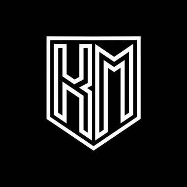 KM Harfi Logosu monogram kalkan geometrik çizgisi kalkan izole edilmiş biçim tasarım şablonu