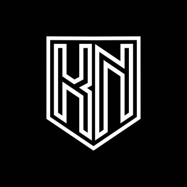 KN Harfi Logosu monogram kalkan geometrik çizgisi kalkan izole edilmiş biçim tasarım şablonu