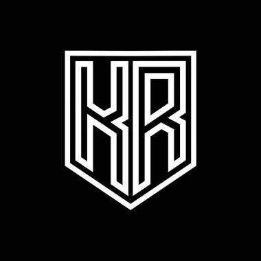 KR Letter Logo monogram kalkan geometrik çizgisi kalkan izole edilmiş biçim tasarım şablonu
