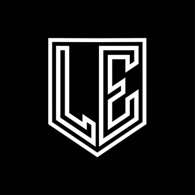 LE Harfi Logosu monogram kalkan geometrik çizgisi kalkan izole edilmiş biçim tasarım şablonu
