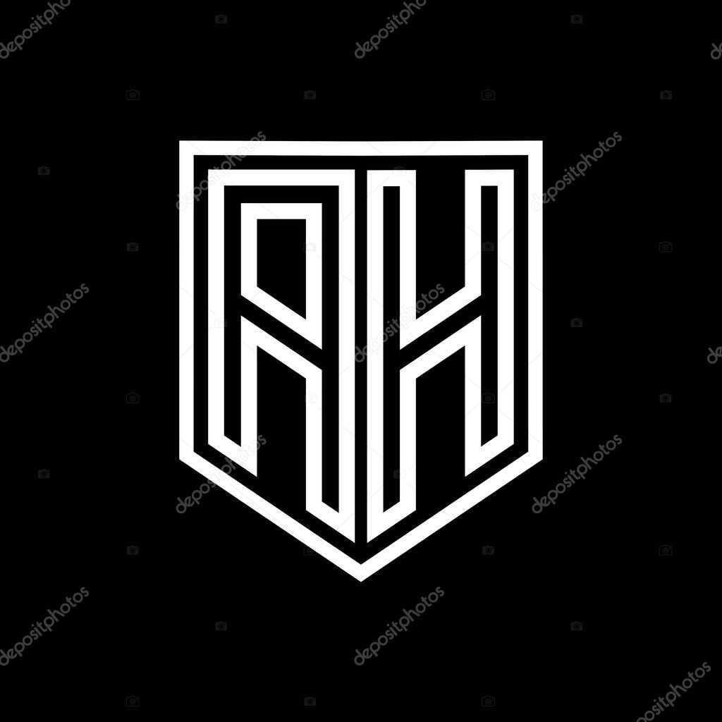 AH Letter Logo monogram shield geometric line inside shield isolated style design template