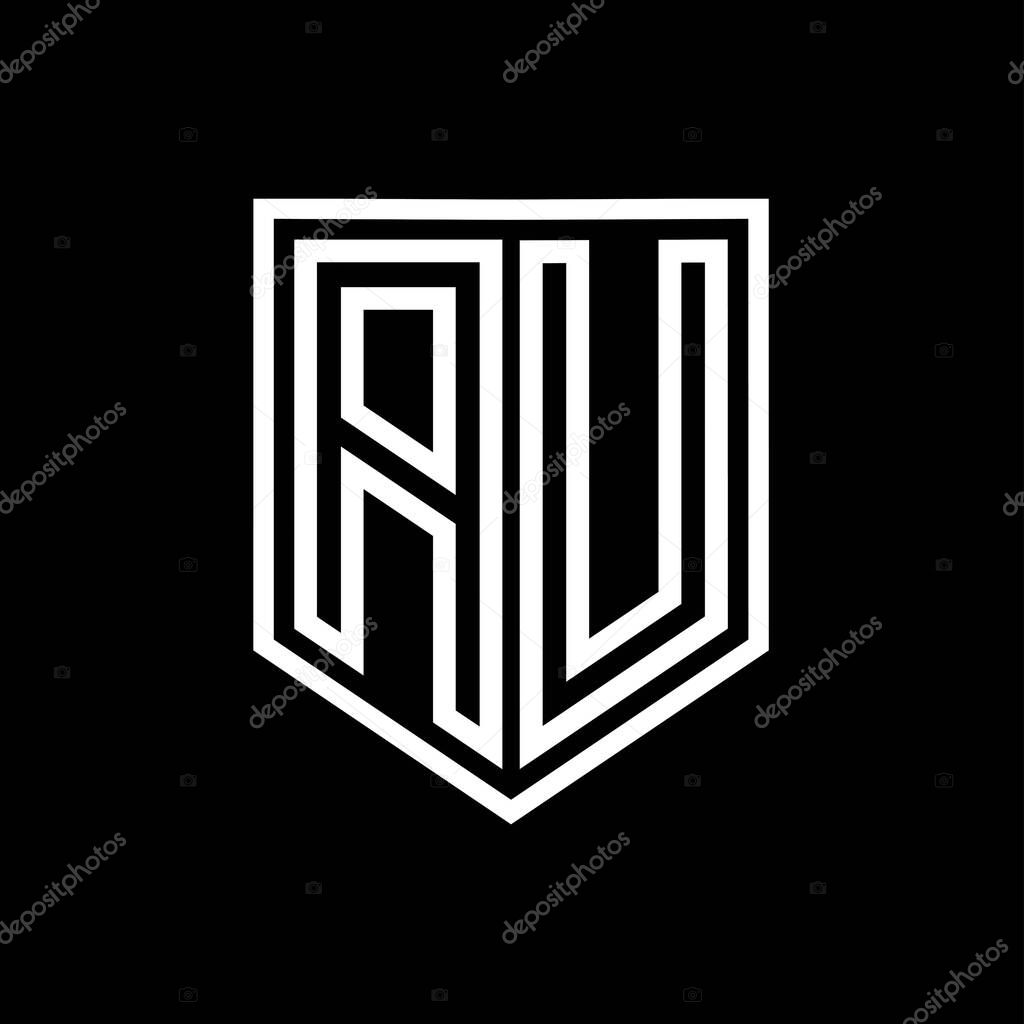 AU Letter Logo monogram shield geometric line inside shield isolated style design template