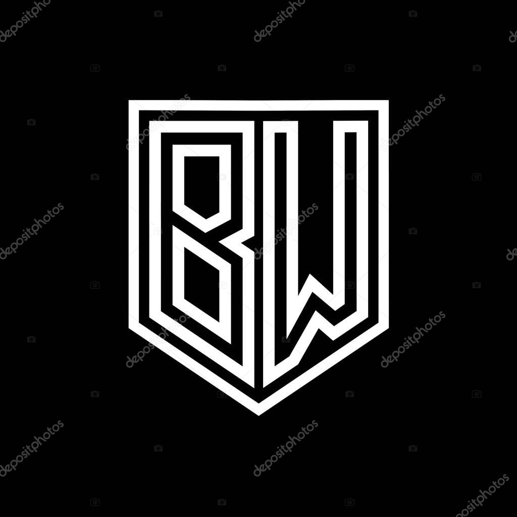 BW Letter Logo monogram shield geometric line inside shield isolated style design template