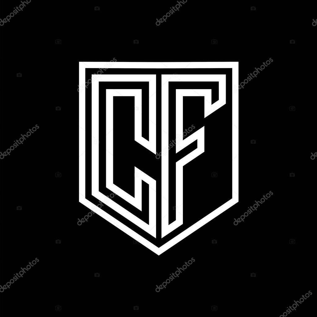 CF Letter Logo monogram shield geometric line inside shield isolated style design template