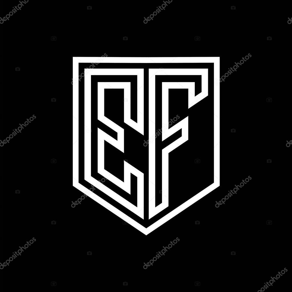 EF Letter Logo monogram shield geometric line inside shield isolated style design template