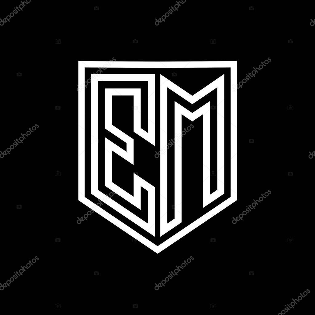 EM Letter Logo monogram shield geometric line inside shield isolated style design template