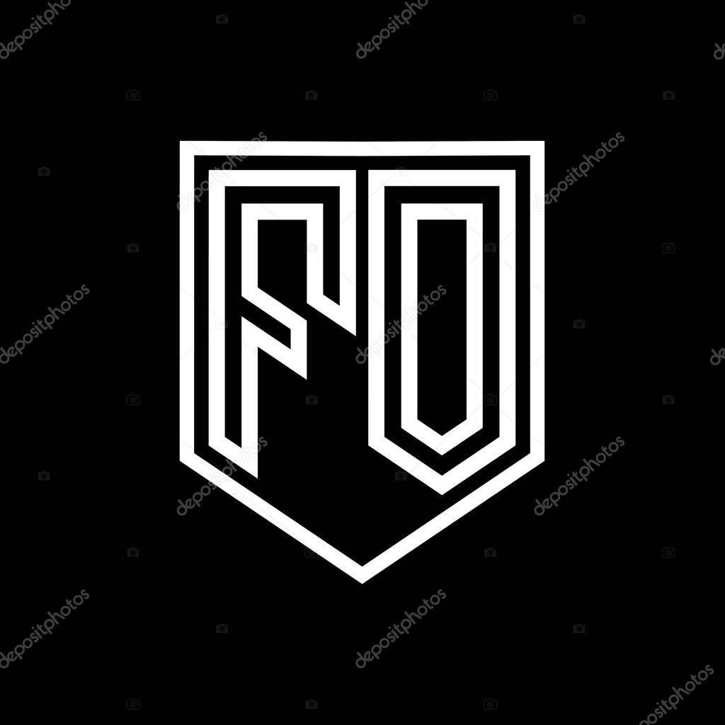 FO Letter Logo monogram shield geometric line inside shield isolated style design template
