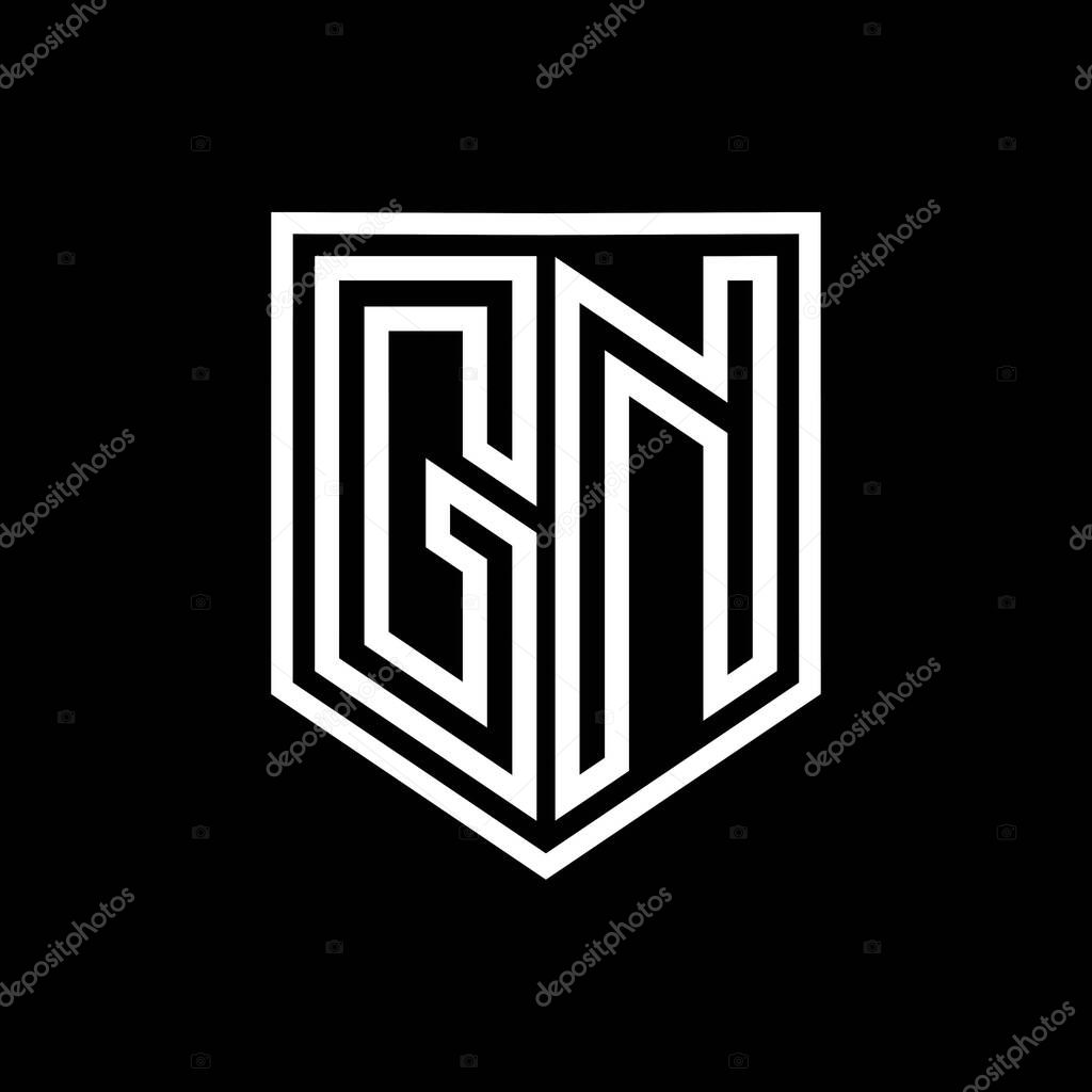 GN Letter Logo monogram shield geometric line inside shield isolated style design template