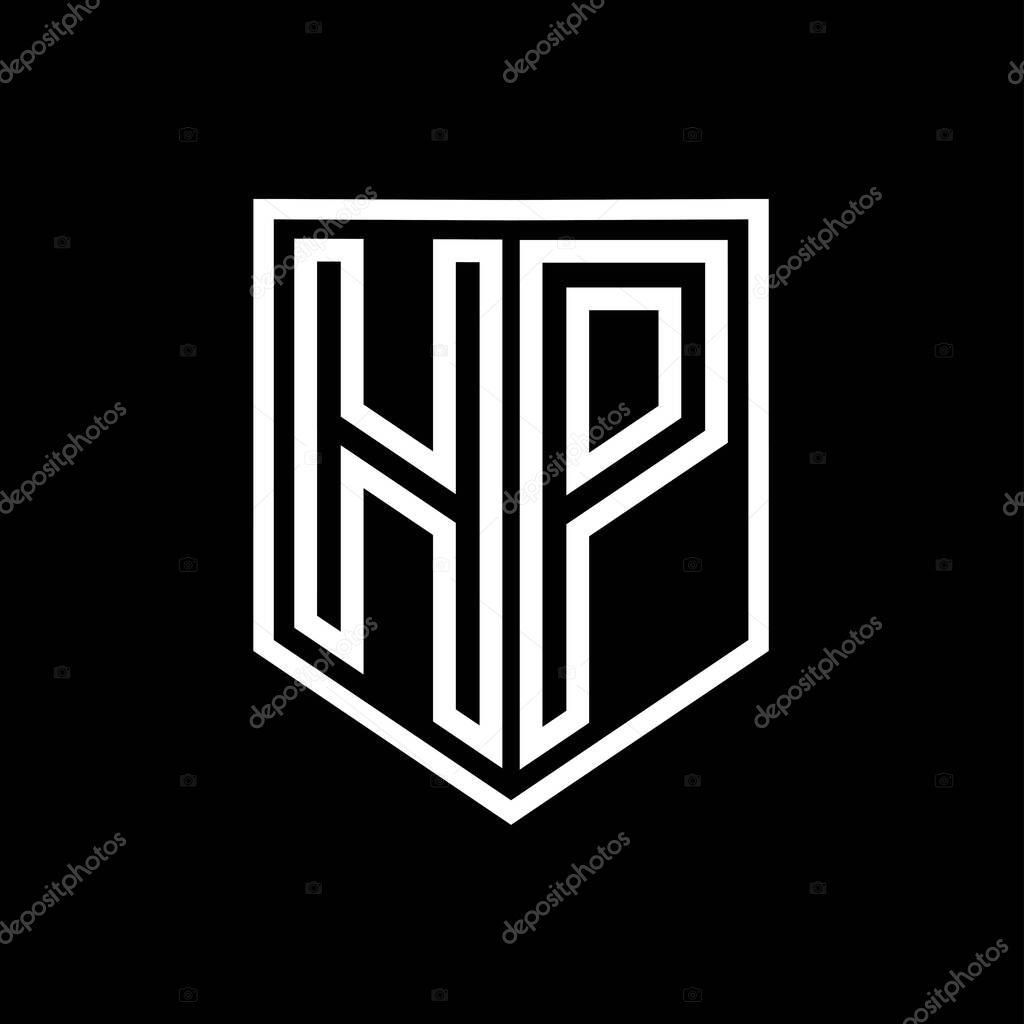 HP Letter Logo monogram shield geometric line inside shield isolated style design template