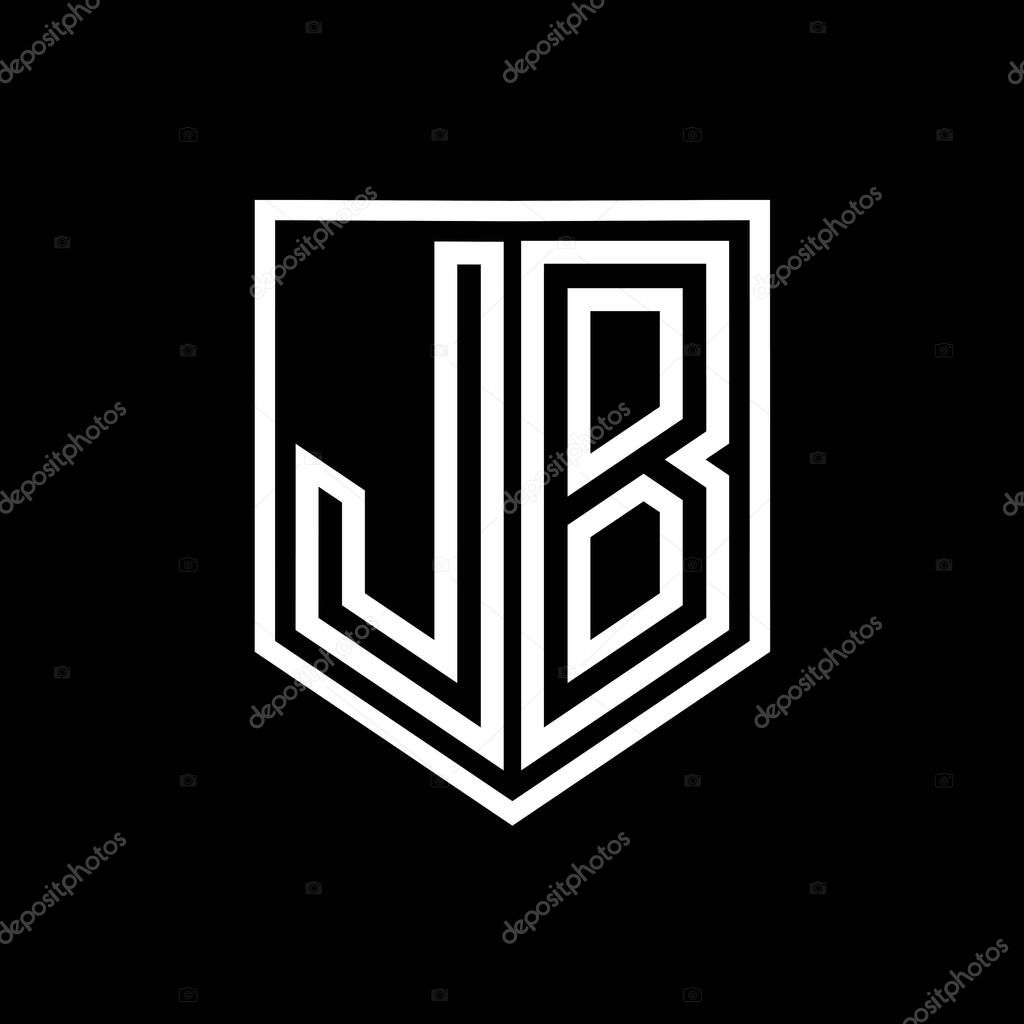 JB Letter Logo monogram shield geometric line inside shield isolated style design template