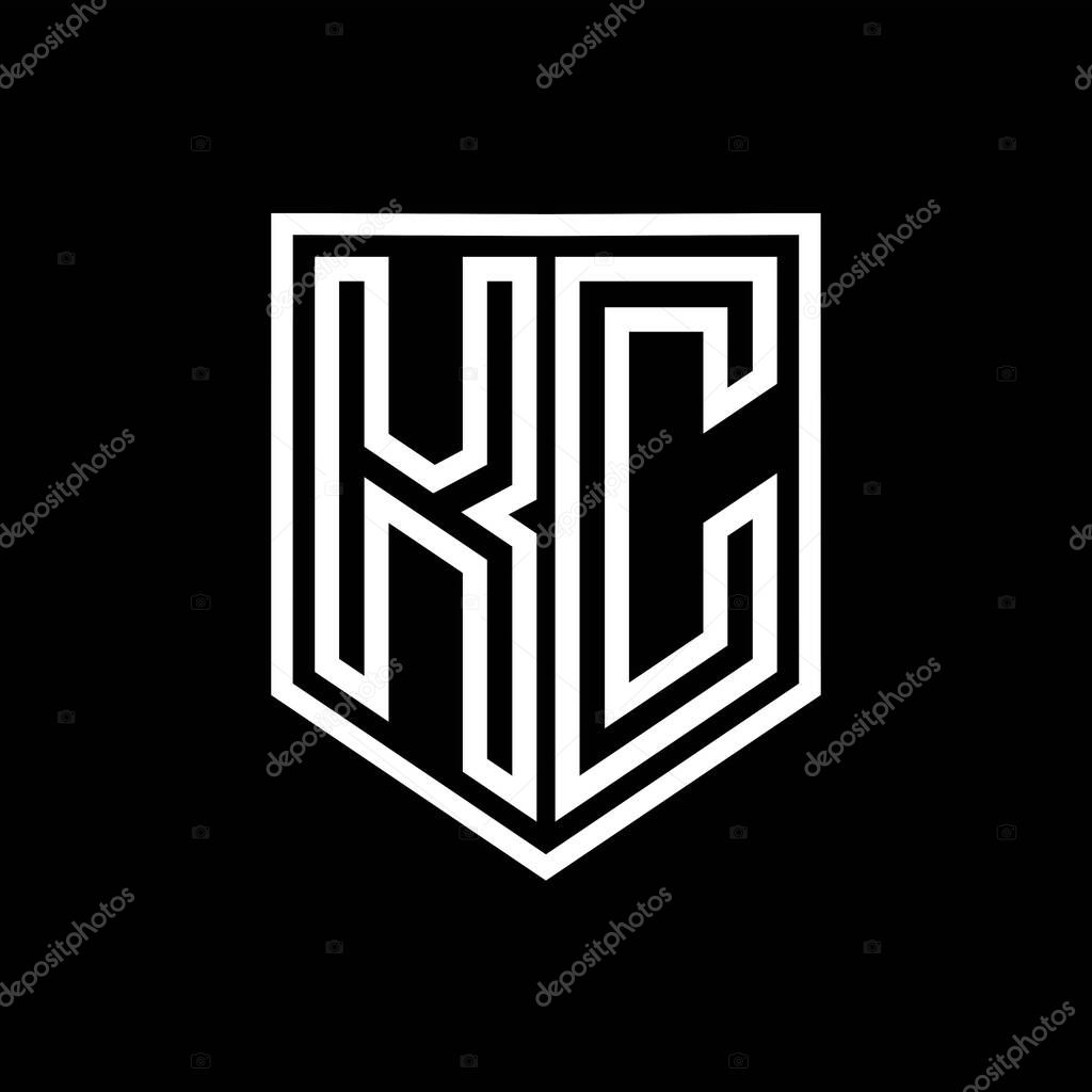 KC Letter Logo monogram shield geometric line inside shield isolated style design template