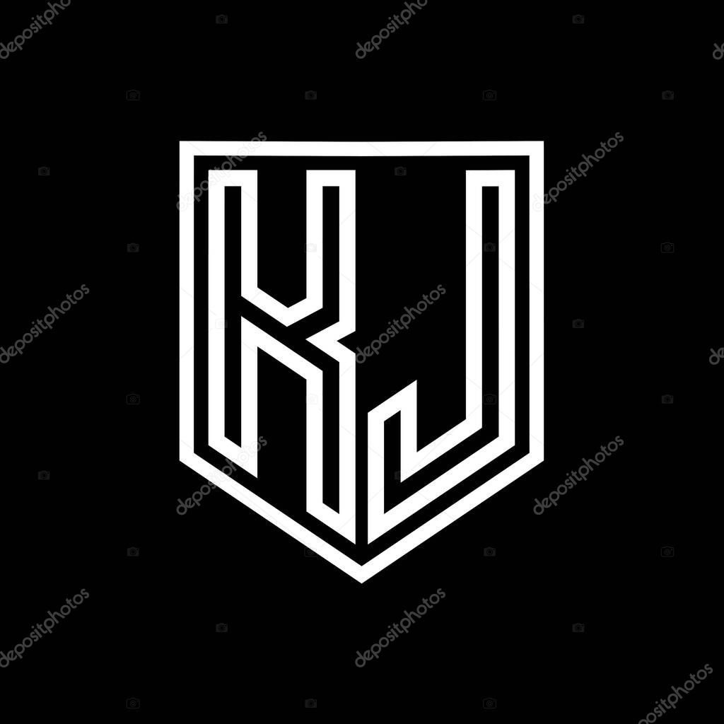 KJ Letter Logo monogram shield geometric line inside shield isolated style design template