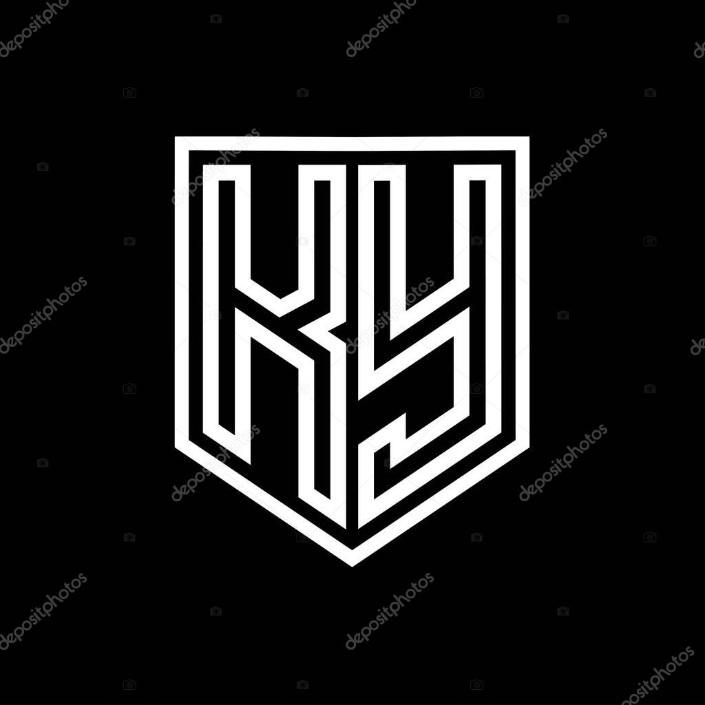 KY Letter Logo monogram shield geometric line inside shield isolated style design template