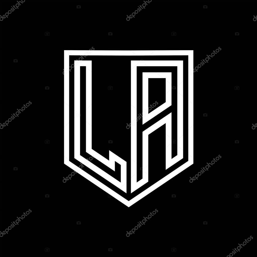 LA Letter Logo monogram shield geometric line inside shield isolated style design template