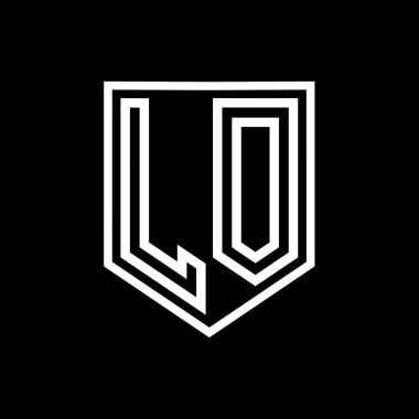 LO Harfi Logo monogram kalkan geometrik çizgisi kalkan izole edilmiş biçim tasarım şablonu