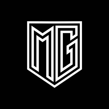 MG Harfi Logo monogram kalkan geometrik çizgisi kalkan izole edilmiş biçim tasarım şablonu