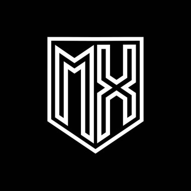 MX Harfli Logo monogram kalkan geometrik çizgisi kalkan izole edilmiş biçim tasarım şablonu