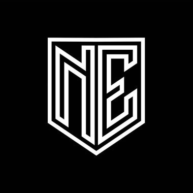 NE Harfi Logosu monogram kalkan geometrik çizgisi kalkanın içinde izole edilmiş stil tasarım şablonu
