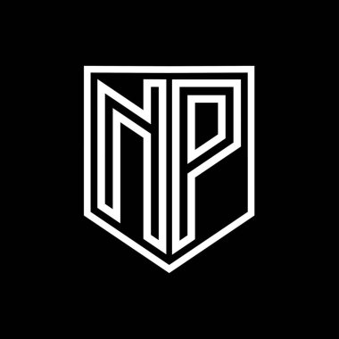 NP Harfi Logo monogram kalkan geometrik çizgisi kalkan izole edilmiş biçim tasarım şablonu