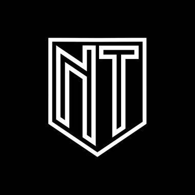 NT Letter Logo monogram kalkan geometrik çizgisi kalkan izole edilmiş biçim tasarım şablonu
