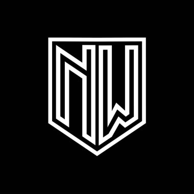 NW Harf Logosu monogram kalkan geometrik çizgisi kalkan izole edilmiş biçim tasarım şablonu