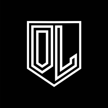 Kalkanın içindeki OL Harfi Logosu monogram kalkan geometrik çizgisi izole edilmiş biçim tasarım şablonu