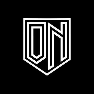 On Letter Logo monogram kalkan geometrik çizgi içinde kalkan izole biçim tasarım şablonu